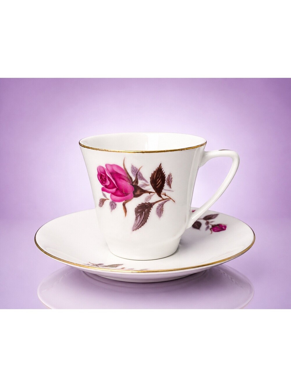 Chinese Vintage 1960s Demitasse Cup & Saucer Set Porcelain Pink Rose FREE SHIP